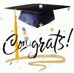 Congrats! graphic with a graduation cap