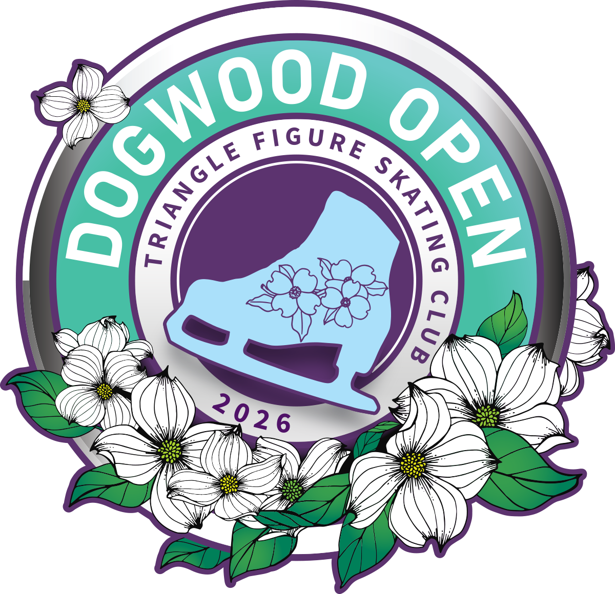 Dogwood Open 2026 competition logo with dogwood flowers and figure skate
