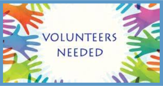 Colorful hands graphic with text: Volunteers Needed
